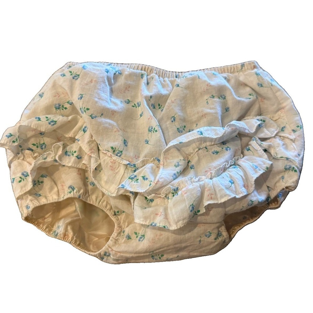 Vintage Baby Lace Ruffle Bloomer Diaper Cover Blue Floral 18 Months